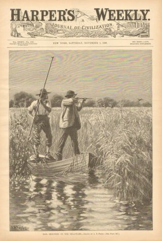 Rail Shooting On The Delaware,  By A.  B.  Frost,  Vintage 1890 Antique Art Print