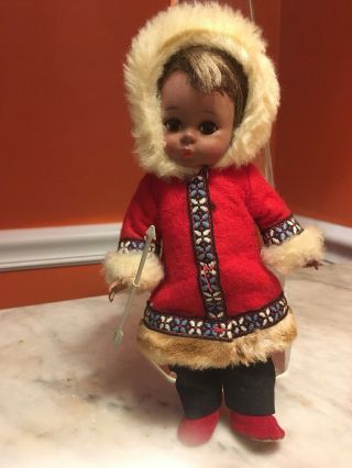 Rare Early Madame Alexander Black Eskimo Doll 723 1960s Bent Knee W Arrow 2