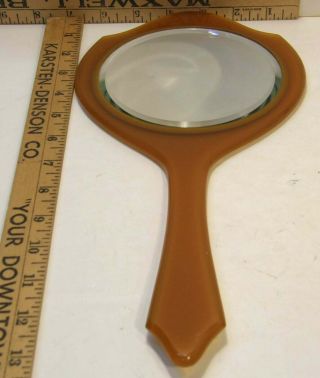 Antique Vintage Art Deco Celluloid Beveled Hand Mirror Pearlized Ivory 13.  5 "
