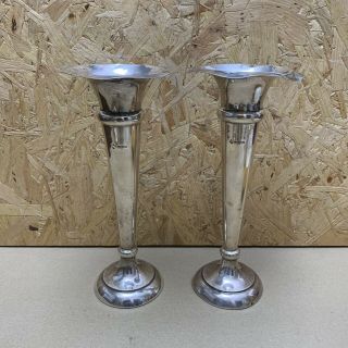 2 X Antique 1907 Martin,  Hall & Co Silver Vase - Chester - 21.  5cm Tall