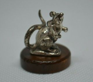 Kirk Stieff Rare Vintage Sterling Silver Miniature Mouse Figurine On Walnut Base