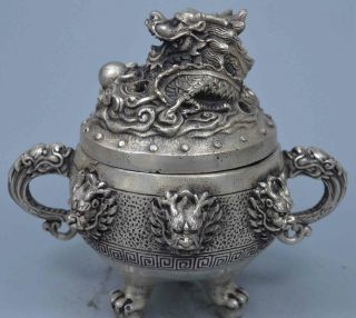 Collectable China Handwork Miao Silver Carve Exorcism Lion Noble Incense Burner