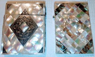 Card Case Pair Mother Of Pearl And Abalone Antique Victorian Rare Collectible