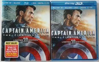 Marvel Captain America: The First Avenger 3d Blu Ray 3 Disc Set Rare Slipcover