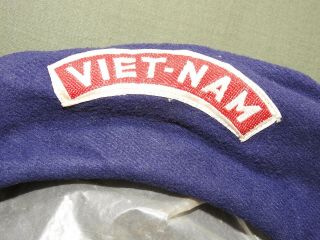 Us Army Vietnam In - Country Made Blue Wool Souvenir Beret Vtg Hat Cap Beanie Rare