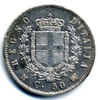 Xs - Italy Ve Ii 50 Centesimi 1863 Milan Rare Type