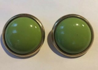 Rare Large Lime Green 80’s Gold Vintage Round Clip On Light Earrings 1.  25”