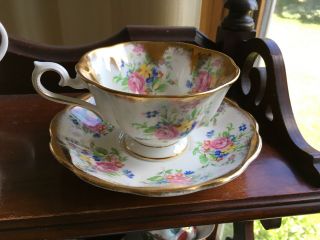 Royal Albert Heavy gold Flowers bone china Tea Cup & Saucer sm chip 3