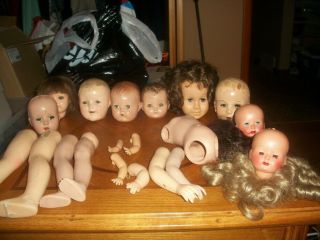 Vintage Doll Parts Heads,  Arms,  Leg,  Body,  Wigs Different Sizes