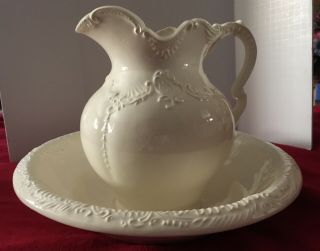 Vintage Large Arnels Porcelain Water Pitcher And Basin Ivory