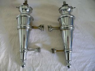 Antique Pair Large Chromed Brass Flambe Torch Wall Lights 1920s/30s Rare Project