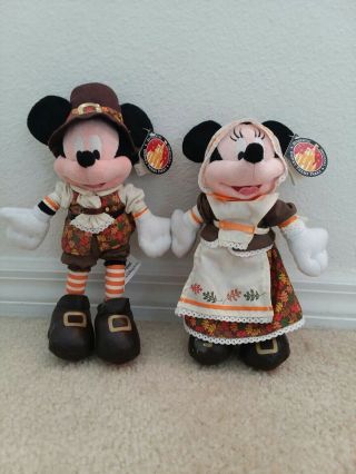 Rare Authentic Disney Parks Thanksgiving Pilgrim Mickey & Minnie Mouse Plush