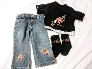 Vintage 23 " My Twinn Orange Flower Outfit Black Shirt Jeans Socks
