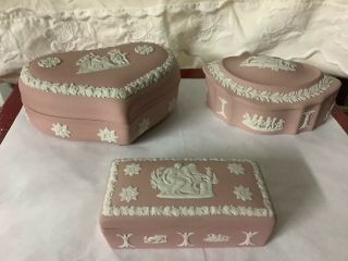 England Wedgewood Pink And Cream Lidded Trinket Boxes Rare