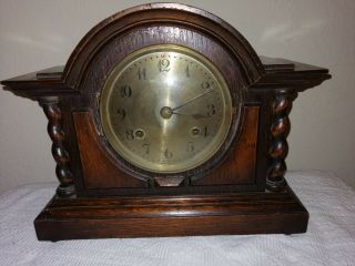 Antique,  Jerome / Newhaven Mantle Clock In Oak Case,  Vgc But No Pendulum