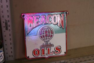 Rare Beacon Motor Oil Porcelain Metal Dealer Sign Lighthouse Gas Service Gargage
