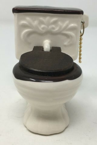 Vintage Dollhouse Miniature Bathroom Toilet Porcelain & Wood Cover