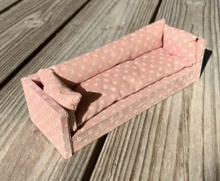 Pink Mcm Dollhouse Sofa Couch Upholstered Long 7.  5 " Vintage Living Room