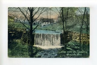 Monson Ma Mass Antique Postcard,  View Nr Cemetery 1,  Buildings Behind Waterfall