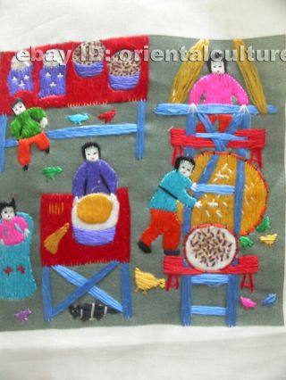 Chinese 100 hand embroidered silk suzhou embroidery art:farmer life 4.  73inches 2