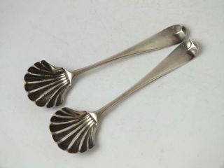Antique Georgian Shell Bowl Sterling Silver Salt Spoons TW c1770/ 9.  1cm 2