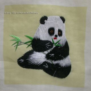 Chinese 100 Hand Embroidered Silk Suzhou Embroidery Art:panda 4.  73inches