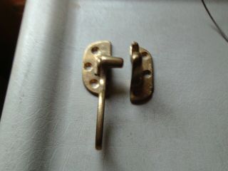 2 Piece Set Latch & Catch Of Heavy Brass Hardware For Old Style Ice Boxes