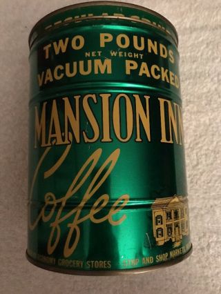 2lb Mansion Inn Keywind Coffee Tin Can Correct Lid Mansion Design Graphics Rare