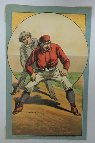 Antique 1882 Cosack & Co Baseball Catcher Lithograph Trade Card - 5 1/2 " X 3 1/2 "
