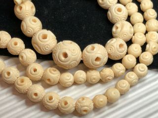Vintage Antique Long Strand Chinese Carved Bovine Bone Bead Necklace 63 Gr.