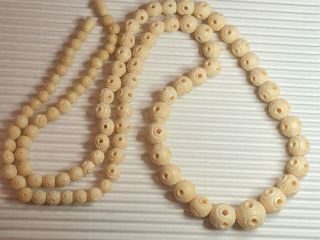 Vintage Antique Long Strand Chinese Carved Bovine Bone Bead Necklace 63 gr. 3