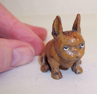 TINY Vintage COLD PAINTED BRONZE Metal FRENCH BULLDOG Miniature FRENCHIE 2