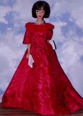 Vintage Barbie Clone Fab Lu Premier Elite Red Gown Fringe Collar Dress
