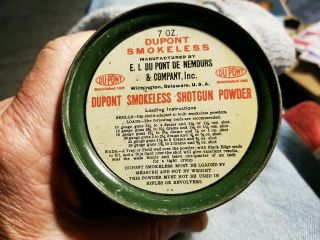 Antique E.  I Dupont Nemours Smokeless Powder Can 7 Oz.  3 3/8 " Dia X 3 7/8 " L