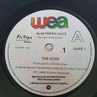 The Cure In Between Days Rare 1985 Promo Zealand 7 " Single Wea Label Cure 1