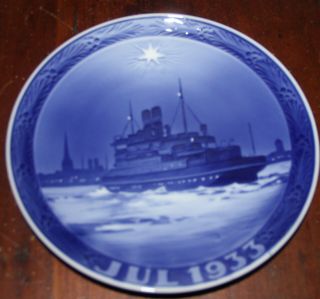 Rare 1933 Royal Copenhagen Christmas Plate Ferry And Great Belt Exc 1st