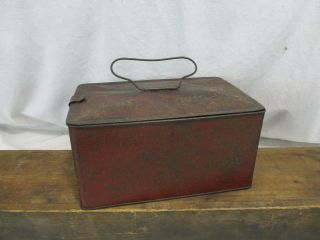 Union Leader Cut Play Tobacco Metal Tin Primitive Rustic Advertising Red Vtg