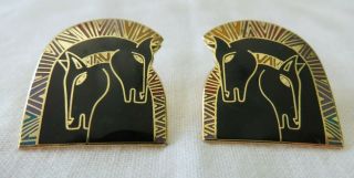 Rare Vintage Black Gold Enamel Laurel Burch Embracing Horses Post Earrings