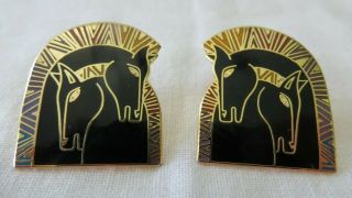 RARE Vintage Black Gold Enamel Laurel BURCH EMBRACING HORSES Post Earrings 2