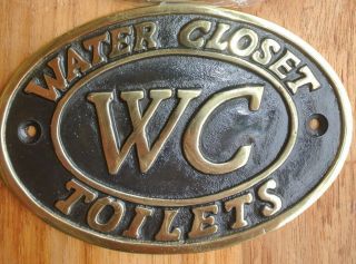 Toilet Solid Brass Signs " Wc " Water Closet Screw Door Cast Heavy 11.  5 Cm B