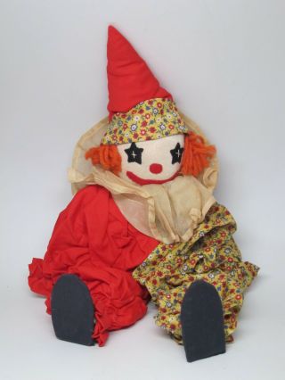 Vintage Hand Made Cloth,  Sock Doll Harlequin Clown Plush Toy Stuffed Star Eyes