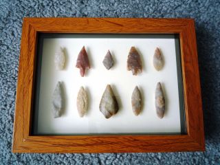 Neolithic Arrowheads In 3d Picture Frame,  Authentic Artifacts 4000bc (1060)