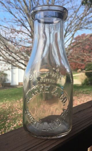 Rare Clarke & Co Milk Bottle Wheatland Pa Pint Pennsylvania 2