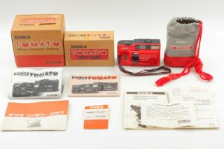 " Rare Near,  Box " Konica Tomato Pop - 10 Red 35mm Camera From Japan 1050
