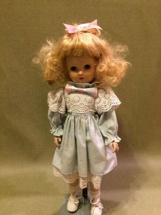 Vintage 16 " Blonde Hair Brown Eyes Hard Plastic Doll