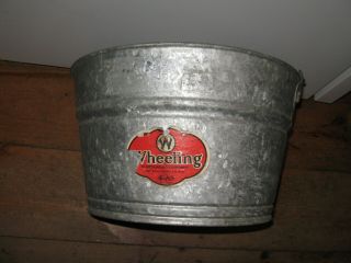 Antique Vintage Wheeling Galvanized Metal Wash Tub Bucket
