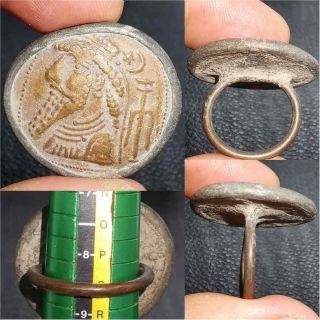 Brass Ring With Old Sassanian King Bronze Coin 28