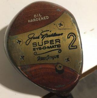 Rare Macgregor Golf Jack Nicklaus Eye - O - Matic Persimmon 2 Wood Right Steel