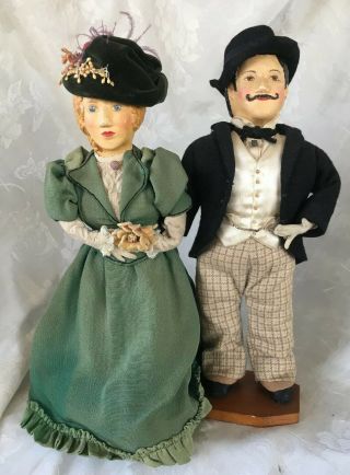 1890 Historical Character Man & Woman Fashion Dolls Handmade Folk Art Vintage