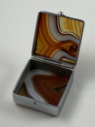 Vintage 1930s Agate Silver Plated Pill Box